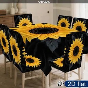 2D Flat, 5/7pcs, Sunflower Tablecloth and Chair Covers, Easy Installation, Suitable for Restaurant, Outdoor Picnic, Kitchen, Holiday Decor, Party Essential