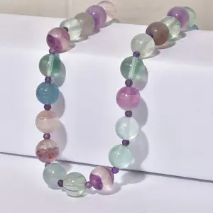 Multi Fluorite and  Amethyst 345.00 ctw Beaded Necklace in 18K Yellow Gold Plated 18 Inches