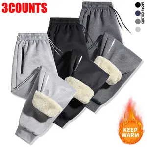 3-Pack,Men's Fleece Lined Solid Jogger Pants With Drawstring, Casual Thickened Trousers As Gift,pants men,sweatpants men