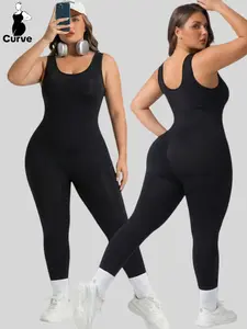 Spring Women's Plus Size Shapewear Jumpsuit, Sleeveless Waist Cinching Pants, Elastic Slimming Body Shaper, Outdoor Yoga Skinny Overall