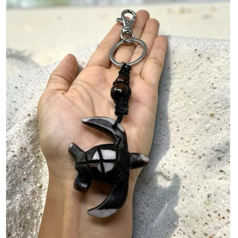 Loggerhead Sea Turtle Keychain Handmade Resin Macrame Beach Bag Key Ring 3.25 Inches Long Unique Coastal Accessory