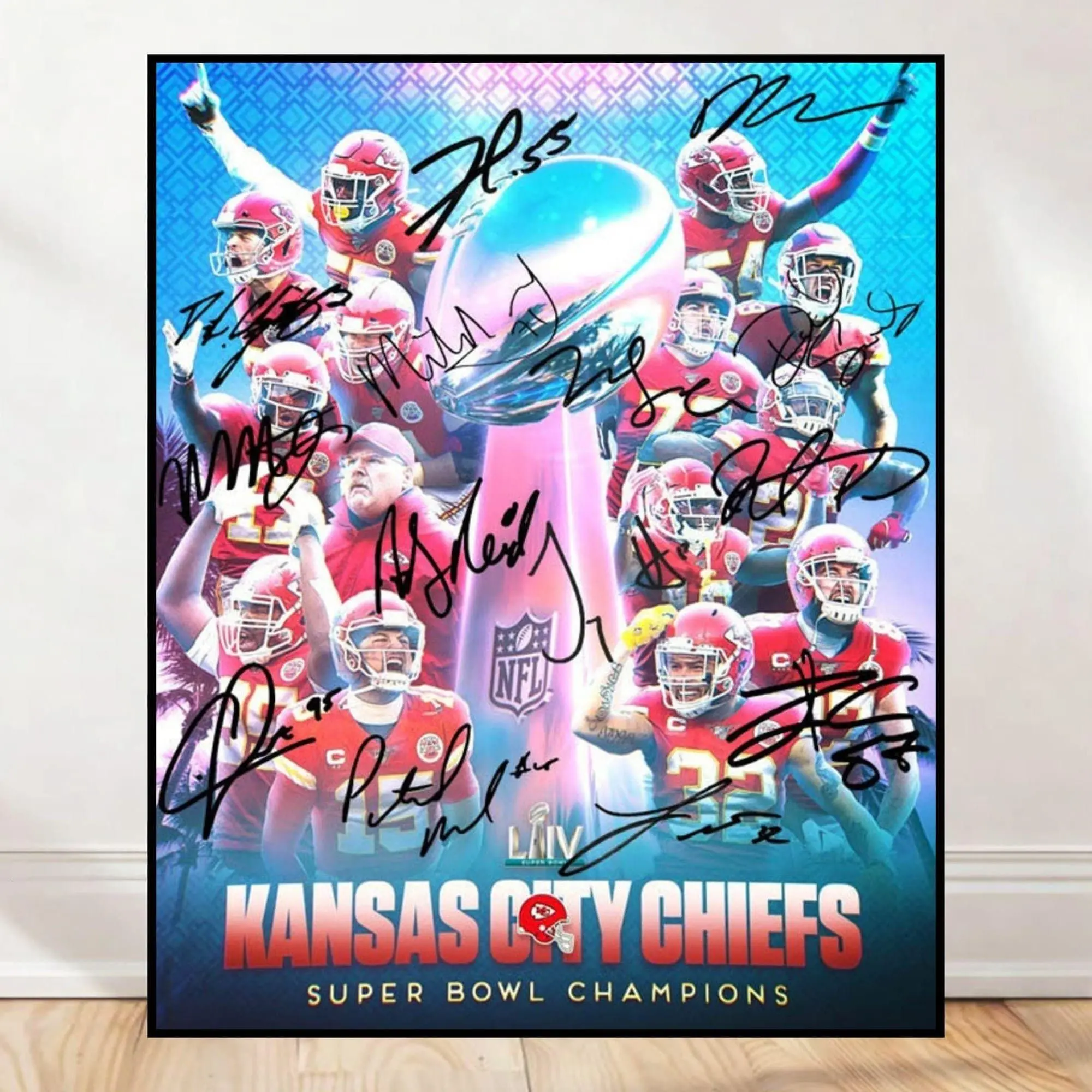 Kansas City Chiefs  Champions Signed Photo Poster Mahomes Autograph Wall Art ( Unframed - Print Only )
