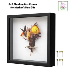 8x8 Shadow Box Frame for Mother’s Day Gift – Black Memory Display Case with Linen Back & Push Pins | 3D Keepsake Box for Flowers, Tickets & Photos, Home Decor