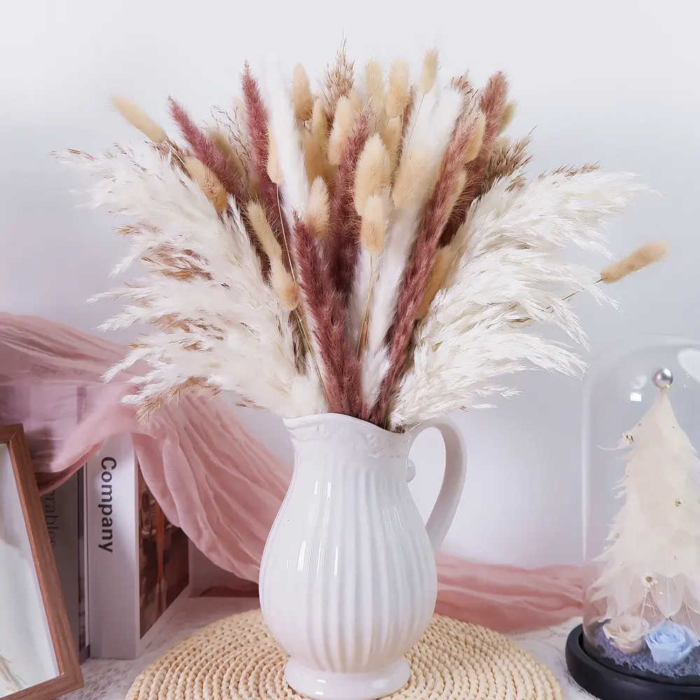 110 pcs / 220 pcs / 330 pcs Dried Pampas Grass Bouquet – Brown & White Boho Home Decor for Wedding Centerpieces, Vase Filler, Living Room & Table Aesthetics