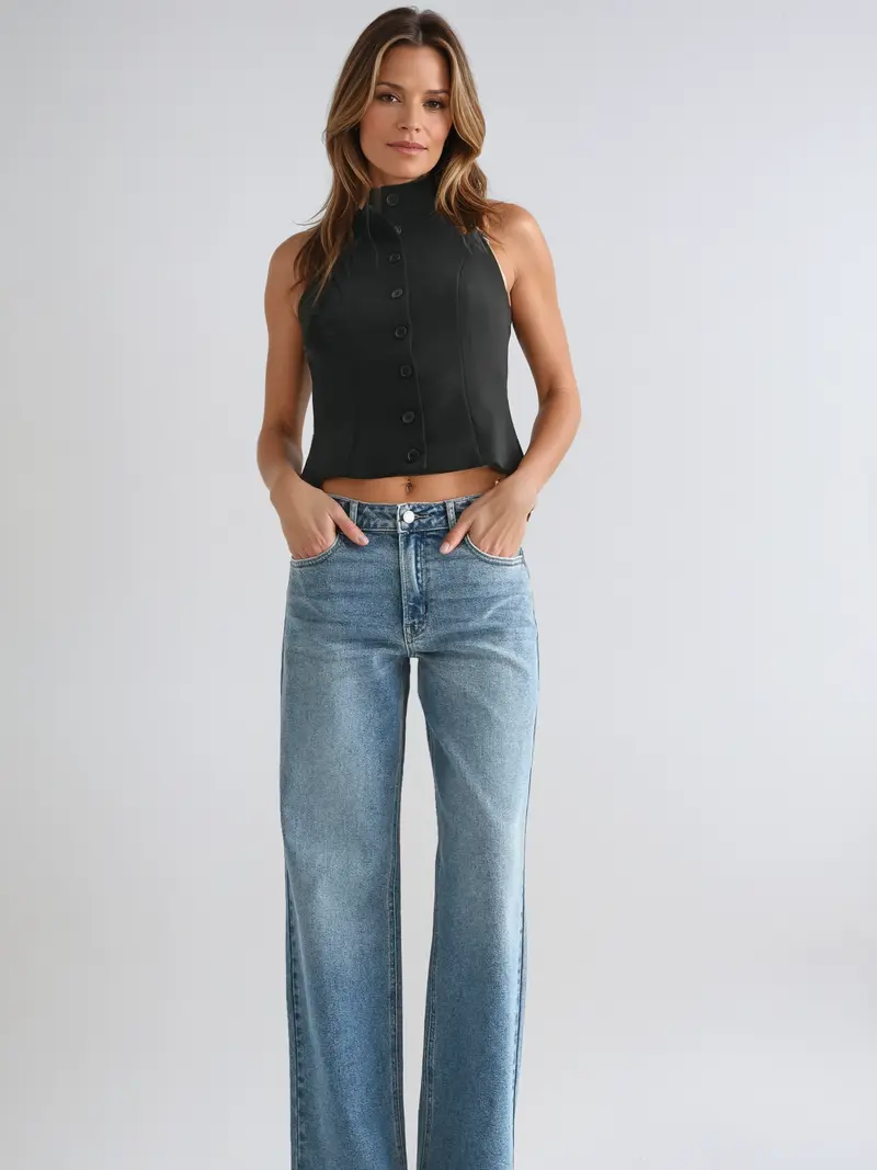High Rise Full Length Straight Jeans
