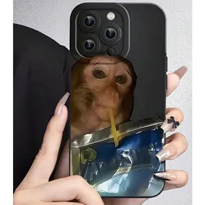 Creative Monkey Pattern Phone Case, Cute Phone Case, Decorative Phone Protector Cover, Phone Accessories for iPhone 11 12 13 14 15 16 Series Black Protection