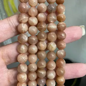 Peach moonstone 8 mm Crystal bead strand