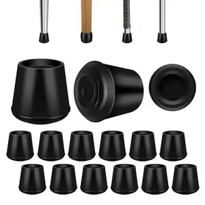 1" Round Rubber Chair Leg Tips Caps, Chair Leg Floor Protectors, Non-Slip Chair Leg Caps, Stool Leg Protectors Cap, Folding Metal Chair Leg Tip Replacement (Black, 12 Pack)