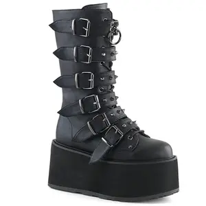 Demonia Damned-225 Black Vegan Leather Knee-high Boots Demonia Damned-225 Black Vegan Leather Knee-high Boots