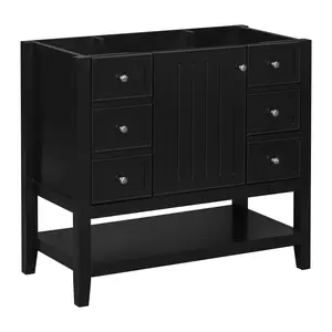 YYDS 36" Bathroom Vanity without Sink, Cabinet Base Only, One Cabinet and three Drawers, Black