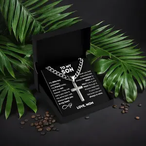 Classic Engraved Message "To My Son" Stainless Steel Cross Pendant Necklace Set - Adjustable, Gift-Ready with Greeting Card and Gift Box for Winter Gifting
