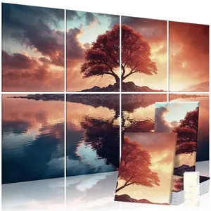 8 Pack Decorative Sound Absorbing Panels, Sound Absorbing Wall Art, 48X32 Inches Acoustic Wall Art for Decoration, Art Acoustic Panels, Acoustic Treatment, Adhesive Included, Red Maple