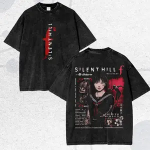 Silent Hill f Horror Game Graphic Tee Shimizu Hinako Acid Wash Vintage Oversized Streetwear T-Shirt Premium Heavyweight Cotton Retro Distressed Finish Perfect Gift for Horror Gamers Silent Hill Fans