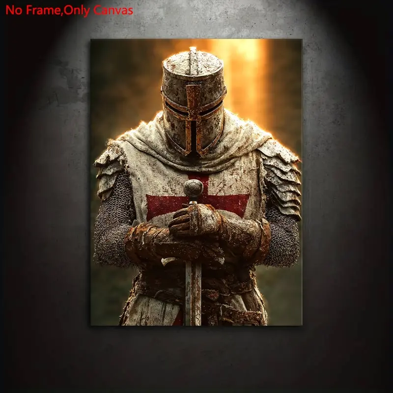 1 Piece/Set Frameless Canvas Painting Print Poster, Classic Realism Dark Fantasy Medieval Religious Art, Deus Vault Enlightened Templar, Perfect Gift for Military History Lovers, Home Rooms, Wall Decoration, Personalized Wall Art, Artwork