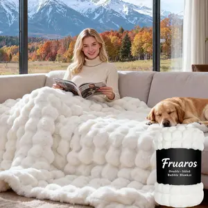 Luxury-Sided 3D Bubble Faux Fur Throw Blanket – Plush & Cream White Cozy Blanket for Couch, Sofa & Bed |   Soft Gift for, Birthday, Housewarming, 60" x 80"