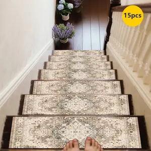 Non-Slip Stair Carpet, Step Protection Carpet, Decorative Bordered Stair Mat, Vintage Runner Rug for Home Decoration & Bedroom Accessories - Suitable for Indoor, Outdoor Stairs & Multiple Scenarios