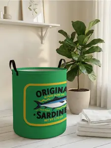 1 piece of sardine pattern + original slogan 2D printed open storage box, double handle reinforcement + foldable storage | dirty laundry storage/toy organization/home decoration all-in-one