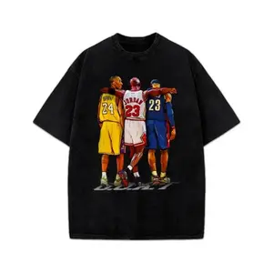 Illustrated Kobe Michael Bron Three Basketball GOAT Tribute Graphic T-Shirt Crewneck Cotton