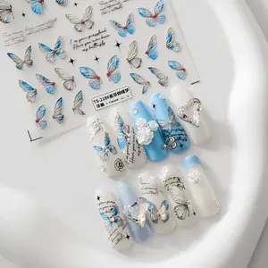 5D Blue Butterfly Nail Stickers, Butterfly Nail Decals, Embossed Nail Decal Art (233)