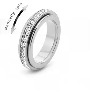 Unisex Elegant Titanium Steel Fidget Spinner Ring with Cubic Zirconia - Hypoallergenic, Comfortable, Durable, Sizes 5-11 for Meditation, Stress Relief