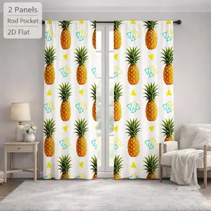 2Pcs Tropical Pineapple Triangle Pattern Sun Blocking Curtains Digital Printed Rod Pocket, Window Treatment For Bedroom Office Kitchen Living Room Study Home Decor
