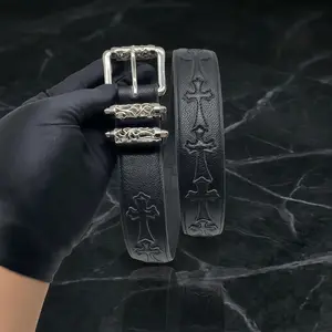 Roller Belt with Pebbled Pattern Unisex Fashion Featuring Colorful Crosses and Detailed Buckles for Youth Style