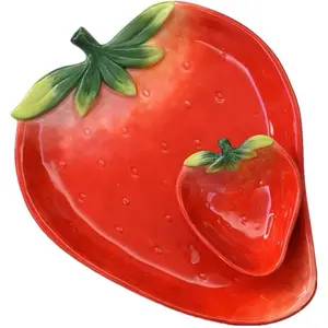 Red Strawberry Chip and Dip Serving Trays Appetizers Cheeses Serving Platter Ideal for Snacks Veggies Fruit 11inches