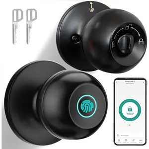Fingerprint Door Lock, Biometric Door Lock with App Control & Key,  Door Lock for Bedroom, Entry Door, Keyless Finger Print Door Knob with Thumb Print Black