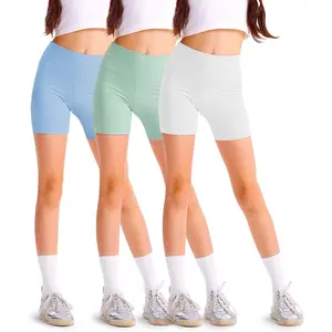 L-AS032  3 Pack Girls 4'' High Waisted Black Biker Shorts, Athletic Running Yoga Shorts for Kids Teen