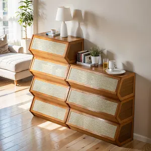 1 PCS Bamboo Storage Organiser, Cabinet Organizer Multi-Purpose, With Reversible Doors, Stackable Larger Box For Books, Bedroom, Living Room, Corridor Closet, Office