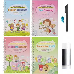Magic Handwriting Workbook Set, 1 Set Including 4 Reusable Handwriting Practice Book & 1 Pen & 5 Refill & 1 Pen Holder, Educational Supplies for Kids