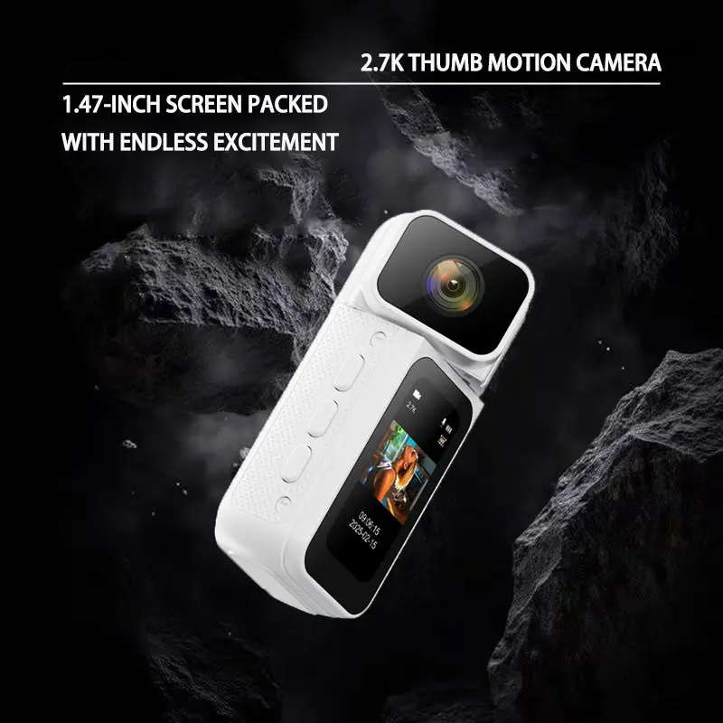 Portable CCD Mini Action Camera - 2.7K UHD Wide Angle Digital Camera, 1.47 in Screen, 180° Rotatable Lens, WiFi Hotspot, Magnetic Strap, 128G Micro SD Card, Seamless Shooting, Live View, .mov Video, Clip-On Body Cam for Vlog Picture Capture