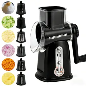 Rotary Food Cheese Grater with Handle, Strong Suction Cup Base, Comes with 1 Blade Storage Box Kitchen Utensils Black Durable Vegetable Slicer Vegetable Cutting Slicer Vegetable Cutter