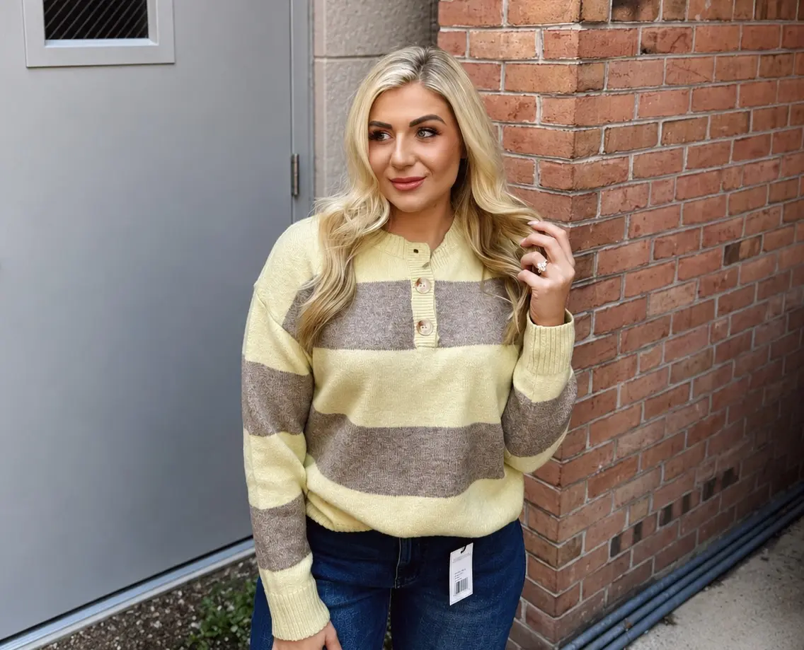 Autumn Matcha Sweater Avocado and Mocha Stripe Crewneck Relaxed Casual Drape Trendy Retro Inspired Pullover