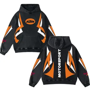 Retro KTM Redbull Motorsport Racing Washed Hoodie MotorGP World Champion Enthusiast Apparel Streetwear Racing Team Motorcycle Clothing Motorbike Riders Supermotor Off-Road Dirt Bike Fan Gear Cotton For Motor Fan