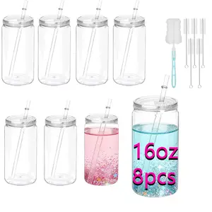 KAFUFU 8-Pack 16oz Clear Acrylic Snowball Cup – Viral TikTok Tumbler Set | Reusable Plastic Water Bottle with Lids & Straws | Perfect Car Cup for Iced Coffee, Smoothies, Juice | Summer Picnic, Party, Office Essentials