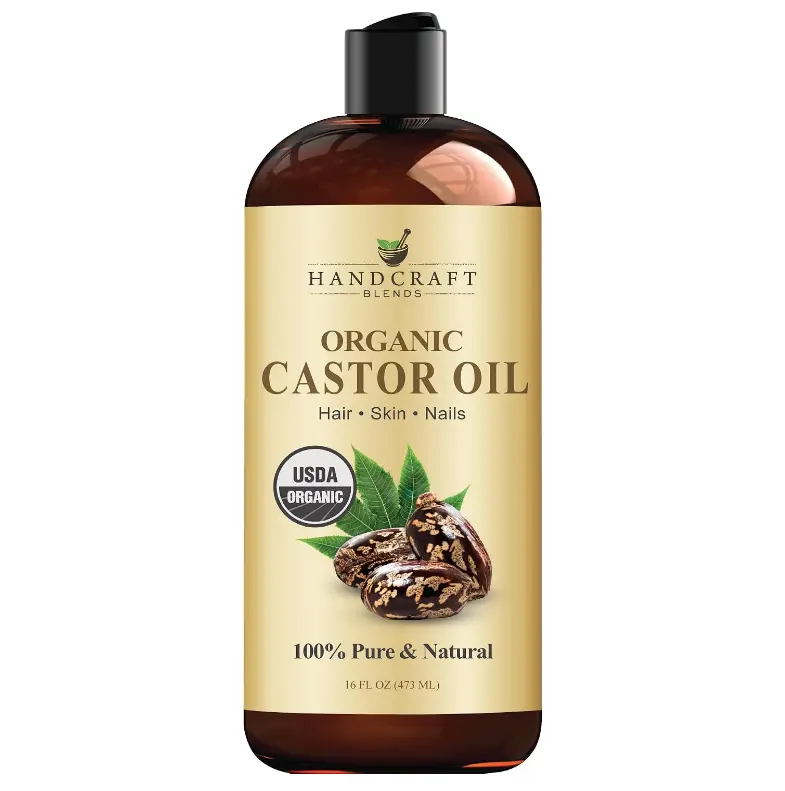 Handcraft Blends Organic Castor Oil 16 Fl Oz | 100% Pure and Natural | Premium Grade Carrier Oil | Hair, Eyelashes and Eyebrows | Hair and Body | Expeller-Pressed | Hexane-Free