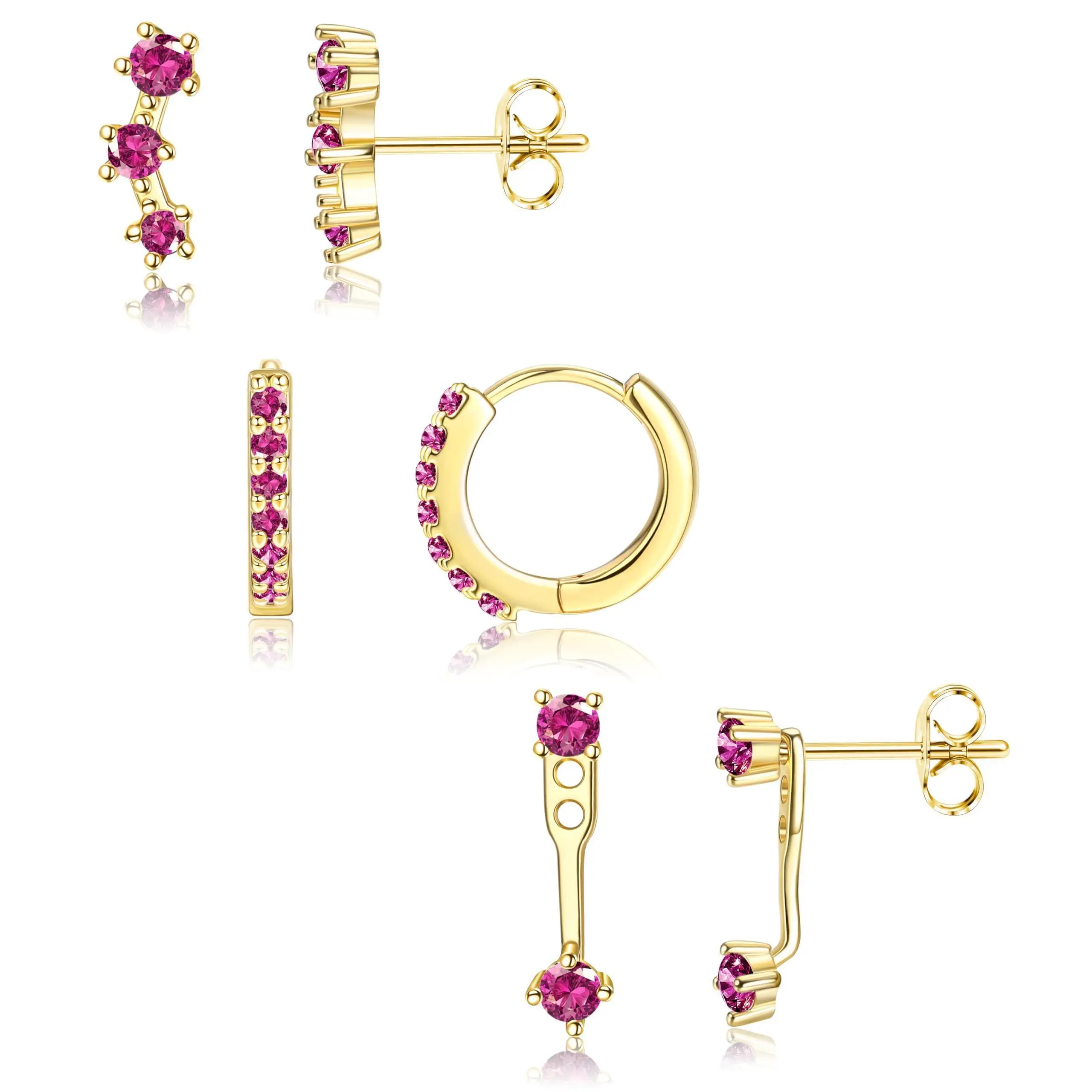 14K Gold Plated,Pink CZ