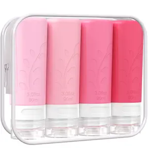 Travel Bottle for Toiletries, 4 Counts/set Leakproof Multicolor Silicone Toiletry Container for Shampoo, Conditioner, Portable Travel Essentials for Lotion, Tin, Soft Soap Bottles, Organiser, Makeup Brushes Organizer