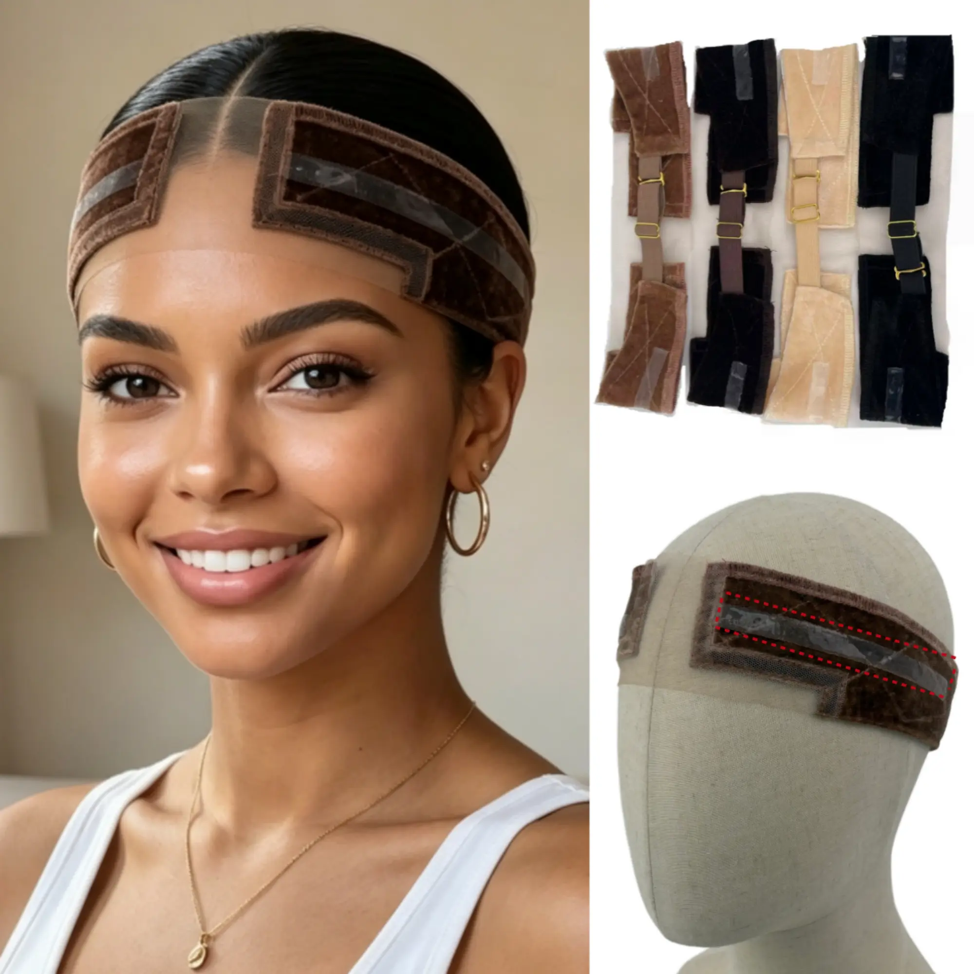 Lace Wig Grip Band Women: Adjustable Silicone Non-Slip Wig Gripper with Middle Lace Part & Ear Cut Outs Secure Fit Breathable No-Headache for Wigs Chemo Cosplay Sports Daily Wear Wig Tool