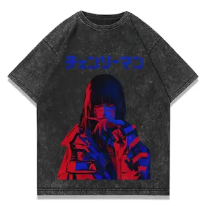 valentine shirts Anime Chainsaw Man Vintage Washed T-shirt Devil Graphic T Shirts Men Women Casual Fashion T-shirts