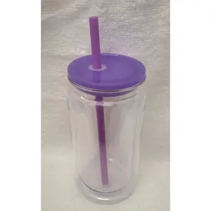 16 oz Acrylic Snow globe tumbler with purple lid and straw