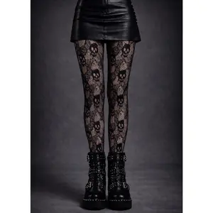 Floral Skull Fishnet Tights