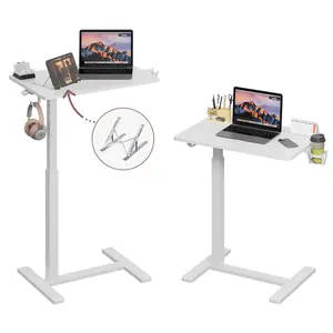 [Gamork] Mobile Standing Desk on Wheels, Gas Spring Adjustable Height Rolling Portable Laptop Desk,   Small Sit Stand Desk with Cup Holder/Headphone Hook ,Laptop desk for bed 26"×19"