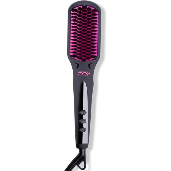 TYMO Ionic Hair Straightener Brush - Straightening Comb with 10M Negative Ions, 25s Heat-up, 16 Temps, Dual Voltage, LED Display | Ceramic Hot Comb Hair Brush Straightener for Women, Pink