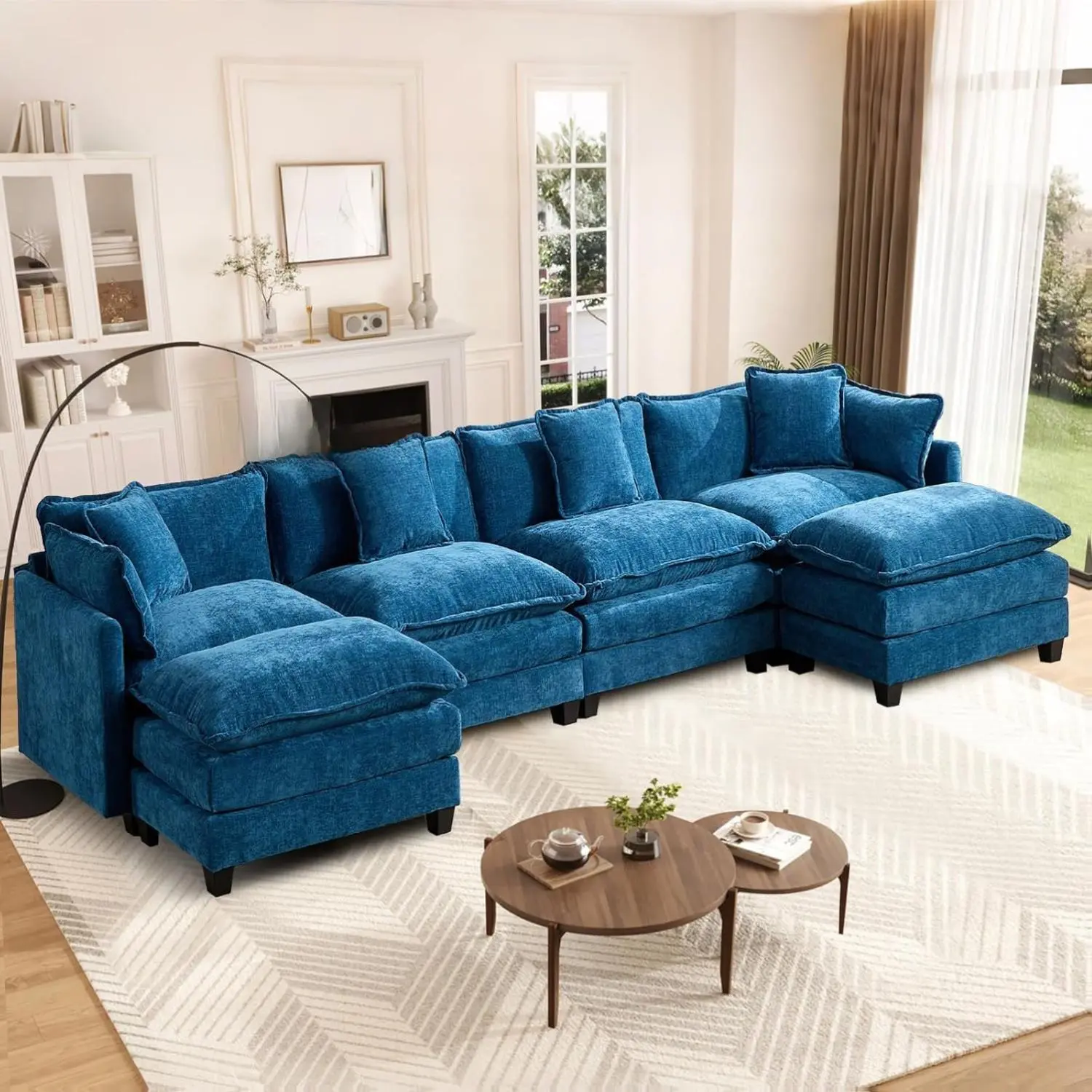 SoarTalent 149.6 in U-Shaped Modular Sectional Sofa - Durable Wood Frame, Adjustable Arms, Extra Soft High-Density Chenille Deep Seat, Foldable Convertible Sleeper Couch with Pillows & Ottomans for Living Room, Bedroom, Modern Home Decor