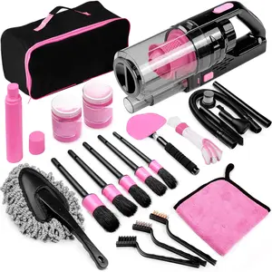 17 count  Cleaning Kit, Pink  Interior Detailing Kit with High Power Handheld Vacuum, Detailing Brush Set, Windshield Cleaner, Cleaning Gel, Complete Auto Accessories for Women