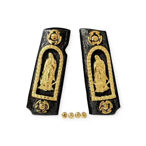 virgen Cachas 1911 Full Size Mexican Style Grips Alpaca Metal Gold Plated Handmade Comfortable Grip
