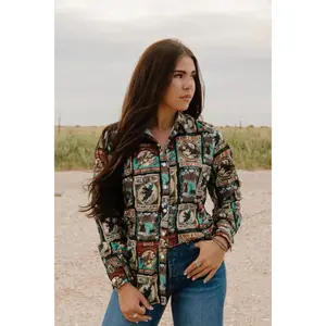 Women's Vintage Rodeo Dressy Long Sleeve Comfortable Spandex Button-Up Blouse, Multicolor Women's Top for Day Wear