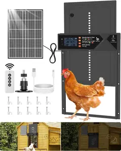 Large Automatic Chicken Coop Door, 4000mAh High Capacity Chicken Coop Door 7W Solar Powered with Timer & Light Sensor, Anti-Pinch Auto-Aluminum Chicken Door with Wire Clip & Remote Control-Black manual setting